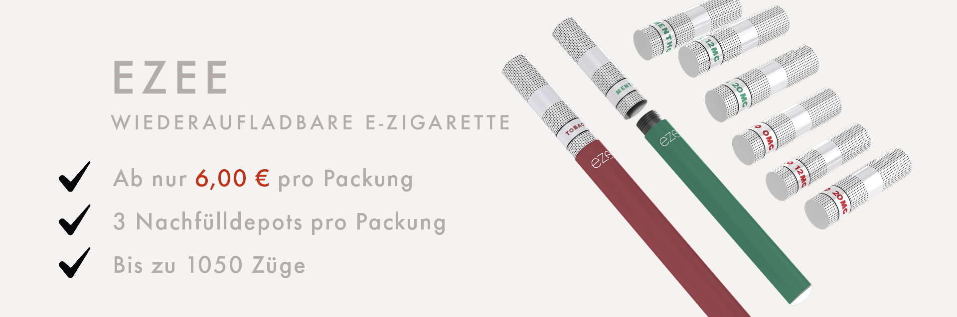 ezee e-zigarette starterset depot filter einweg tabak menthol wiederaufladbare