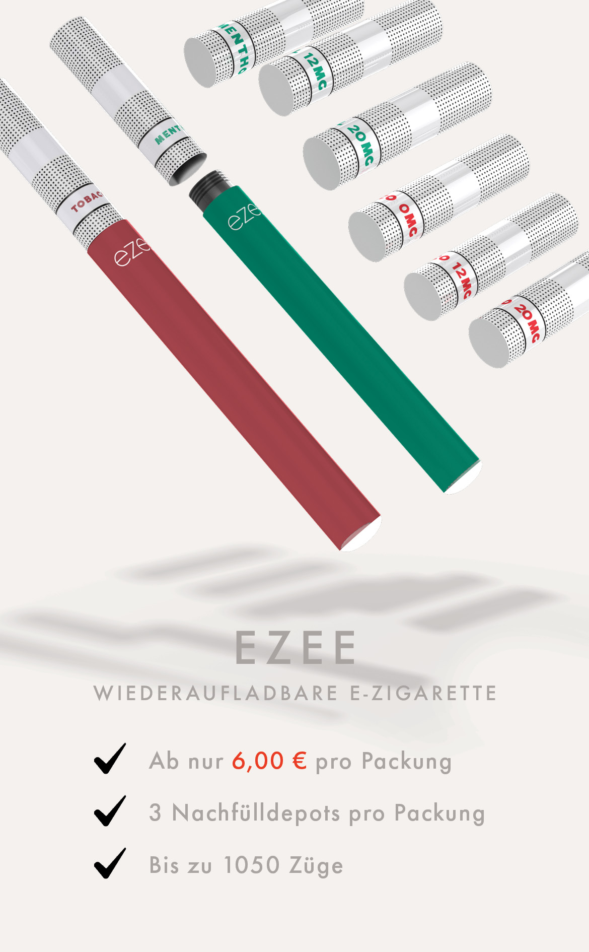 ezee e-zigarette starterset depot filter einweg tabak menthol wiederaufladbare